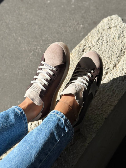 Women’s Chocolate Suede Sneakers with Beige Accents – Model 9418-2