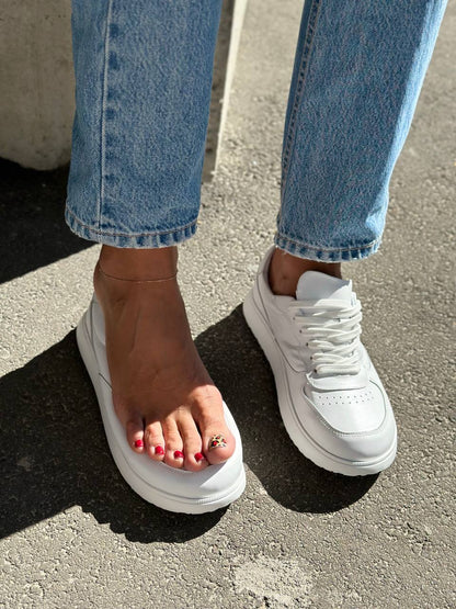 White Anatomical Leather Sneakers for Women 4537