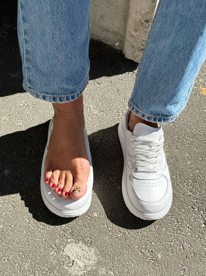 White Anatomical Leather Sneakers for Women 4537