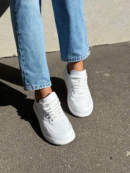 White Anatomical Leather Sneakers for Women 4537