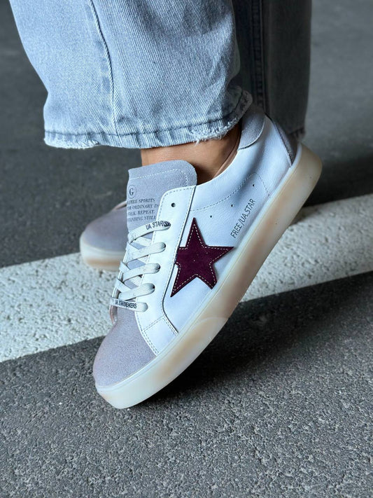 Women’s White Leather Sneakers with Suede – Model 9418 | Maletskiy