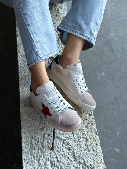 Women’s Beige & Black Leather and Suede Sneakers – Model 9418-1