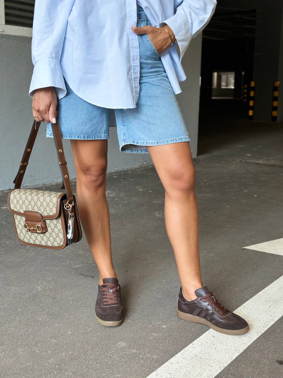 Women’s Chocolate Leather Sneakers with Suede Stripes – Model 6300-9