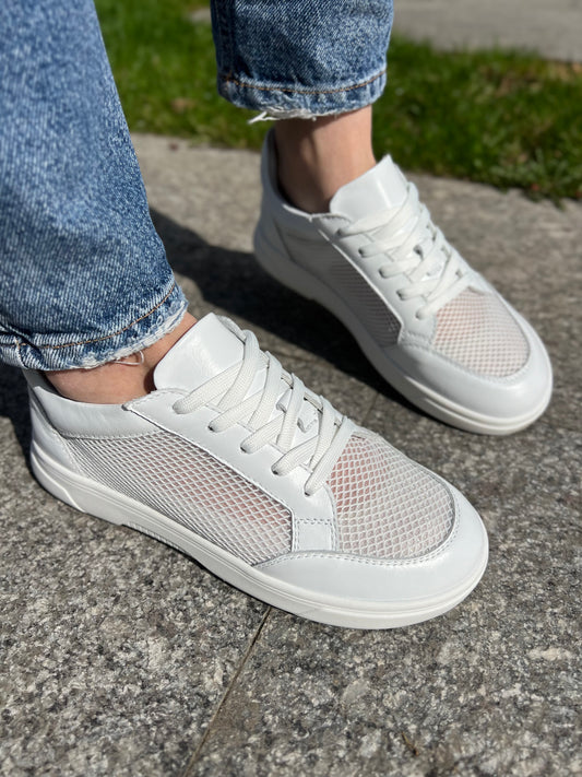 Women’s White Anatomical Leather Sneakers with Perforation
