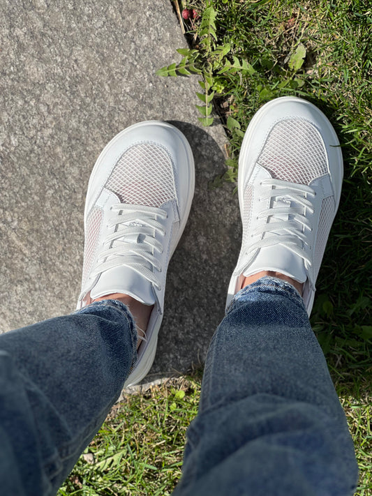 Women’s White Anatomical Leather Sneakers with Perforation